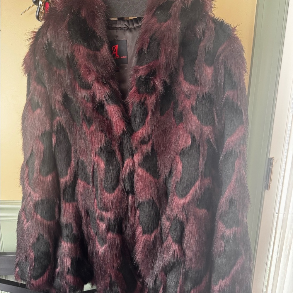 Adrienne Landau Black and Wine/Burgundy Teddy Jacket